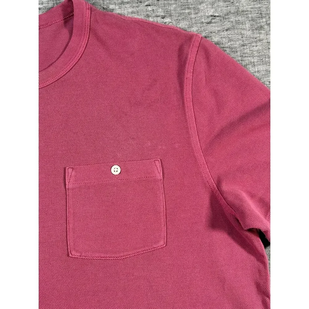 J Crew Oarsman Pique Pocket Shirt Mens Medium Pink Short Sleeve Preppy Crew